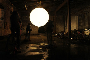 Moon Ride. Interactive installation, 2013. Group Exhibition: "Citydrift/Detroit". Abandoned warehouse, Kunsthalle Detroit, Michigan, USA.