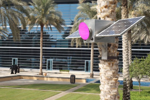 Solar Pink Pong. Interactive installation. “ISEA 2014 – 20th International Symposium on Electronic Arts”, Dubai (United Arab Emirates). Photo: Assocreation.